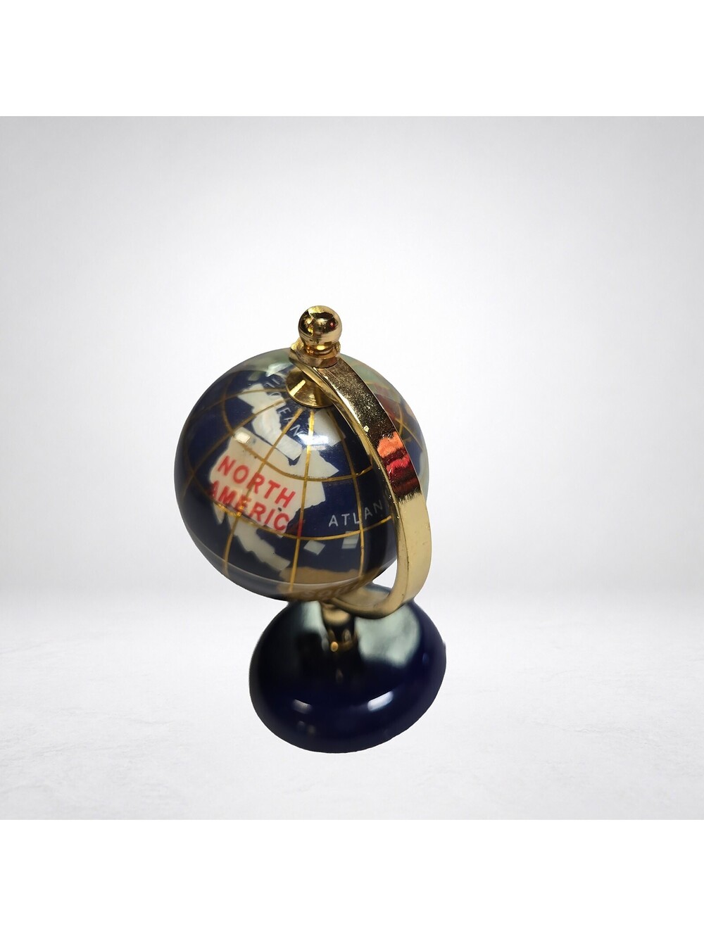 Vintage Gemstone World Globe 3.5in Brass Stand Paperweight - Picture 6 of 6